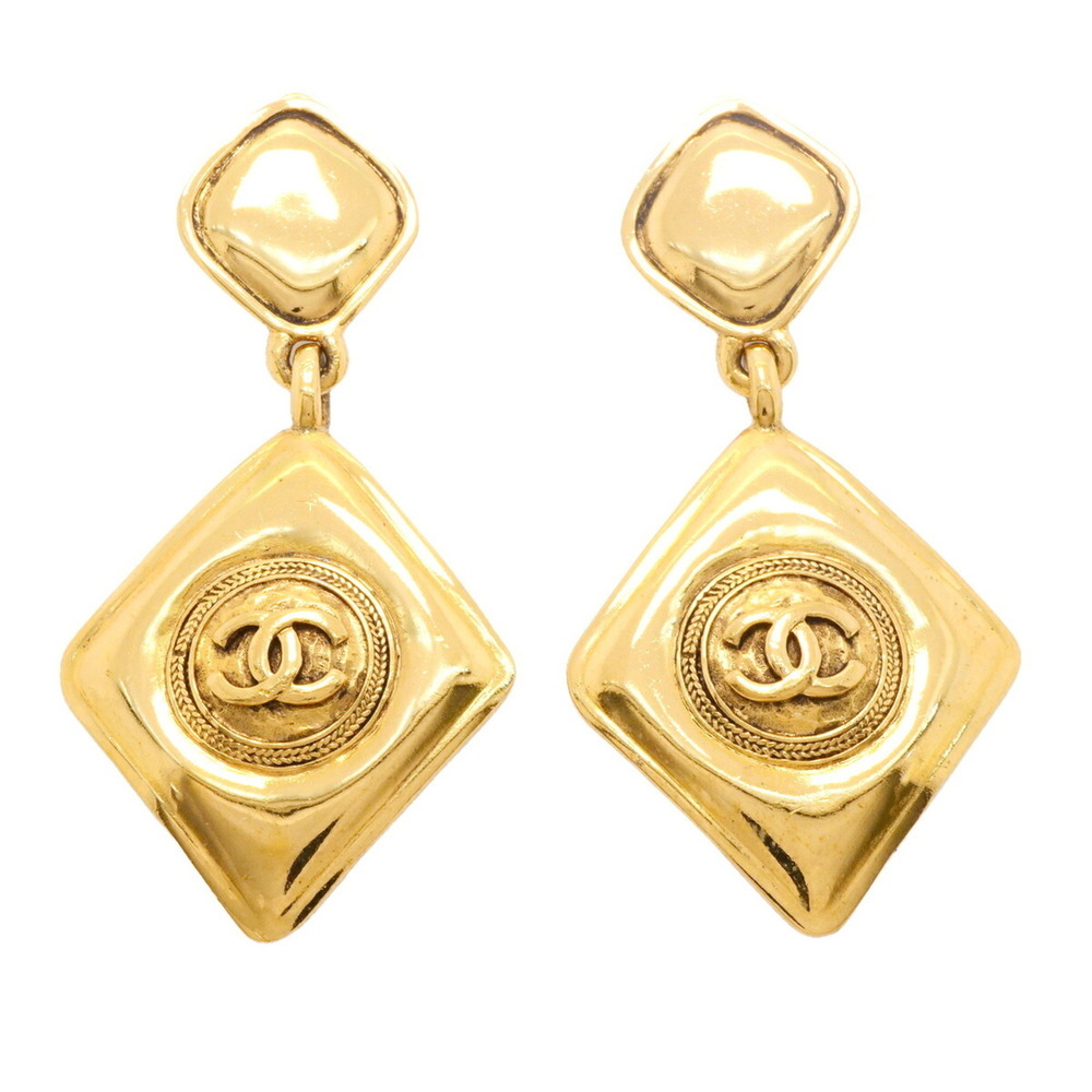 CHANEL Gold Diamond Logo Earrings